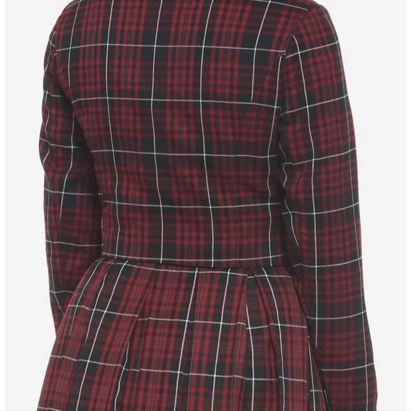 Dark Red Plaid Crop Girls Blazer - Picture 3 of 7
